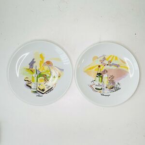 VTG L’Hirondelle France Painted Wine & Cheese Plate Set of 2 Artistic Cadeaux